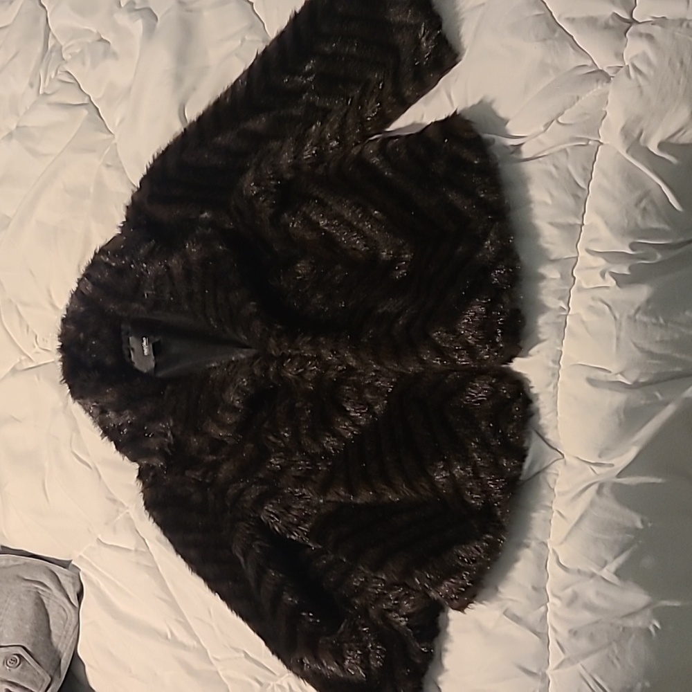 Faux fur black and brown cropped jacket